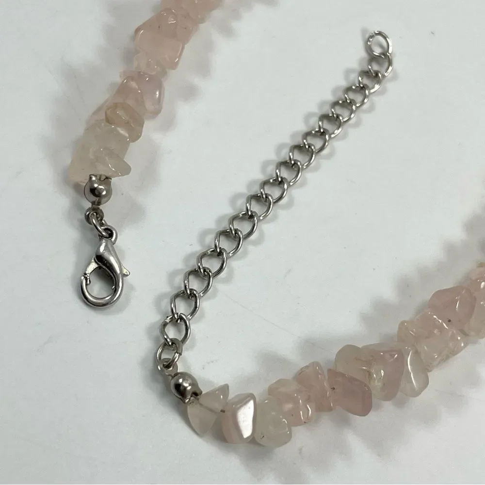 Rose Quartz Cloisonné Flower Beaded Necklace Stunning Unsigned Gemstone Unique - Picture 5 of 8